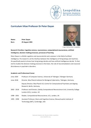 简历 Peter Dayan 教授